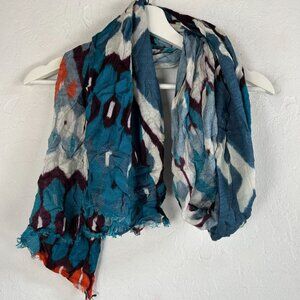Pistil Womens Abstract Print Scarf 100% Viscose 72"x19" Blue White Lightweight